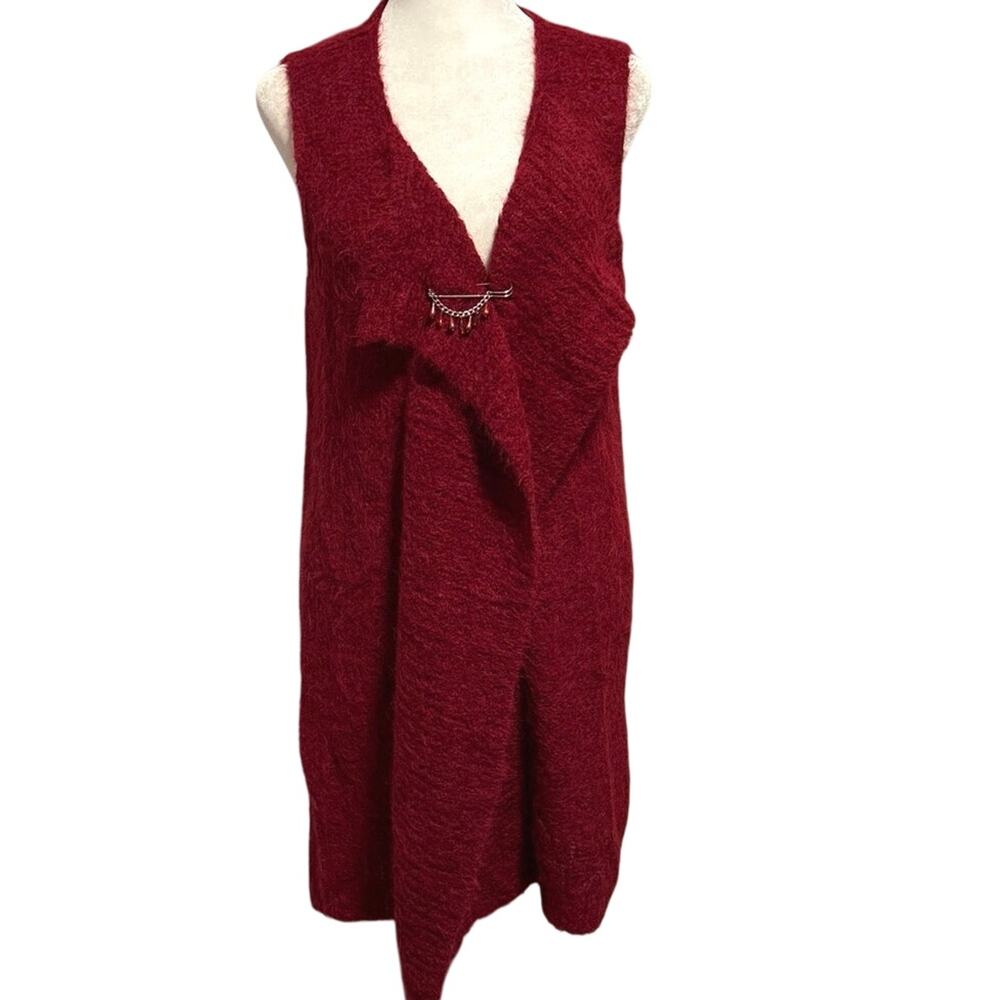 Kuna Size 1 US S Suri Alpaca Sweater Vest Open Front Burgundy Beaded Pin Peru